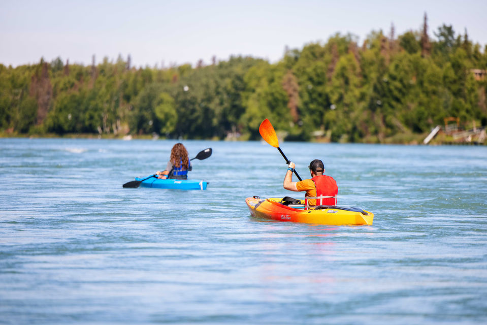 two kayakers on Kenai River