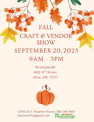 Nescatunga Arts Council Offering Fall Craft, Vendor Show Sept. 20 at Runnymede