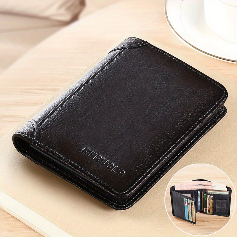 Portefeuille en cuir de vachette vintage pour homme, blocage RFID, mince, court