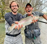 A large rainbow trout caught on a fly rod during a guided river trip with Shenandoah Valley Adventure Co.