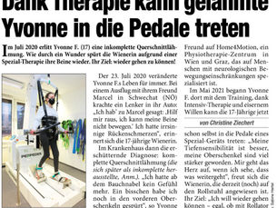 "Heute" berichtet: Dank Therapie kann gelähmte Yvonne in die Pedale treten