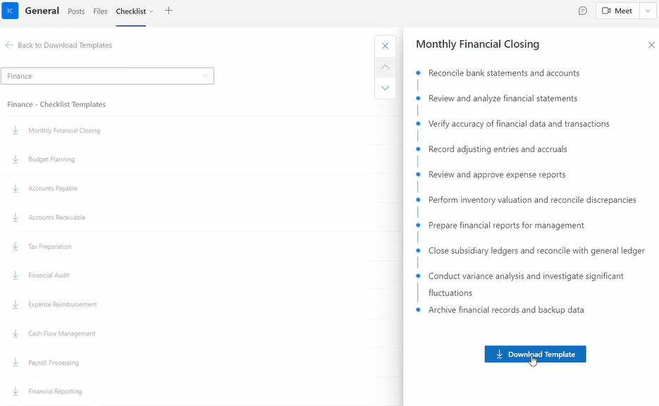 TeamsWork Checklist - Downloading Template from Template Library
