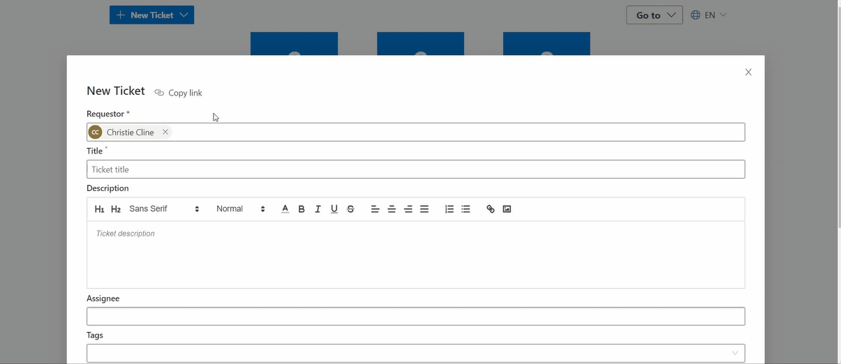 Tracking and Create Ticket from Personal Tab on Ticketing as a Service by TeamsWork