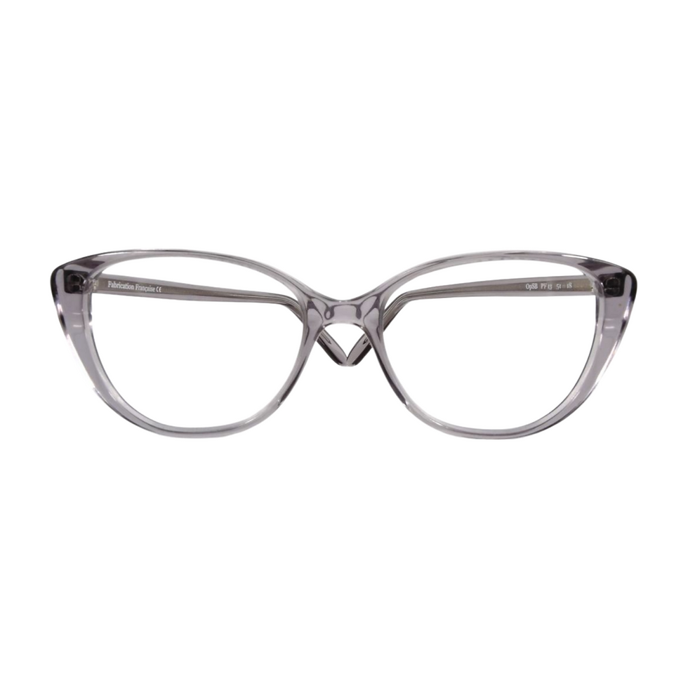 Grey eyeglasses, cat eye shape, Modèle EL, clear lenses, Lunetier Saint Martin.