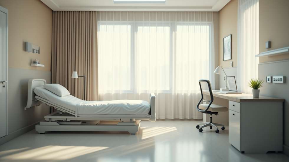 Eye-level view of a serene recovery room with soft lighting