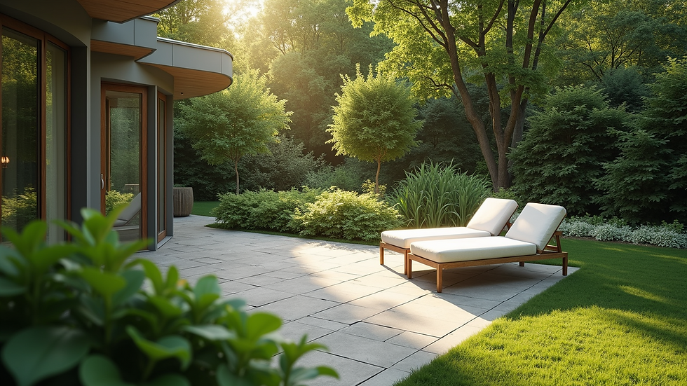 High angle view of a tranquil garden setting promoting relaxation