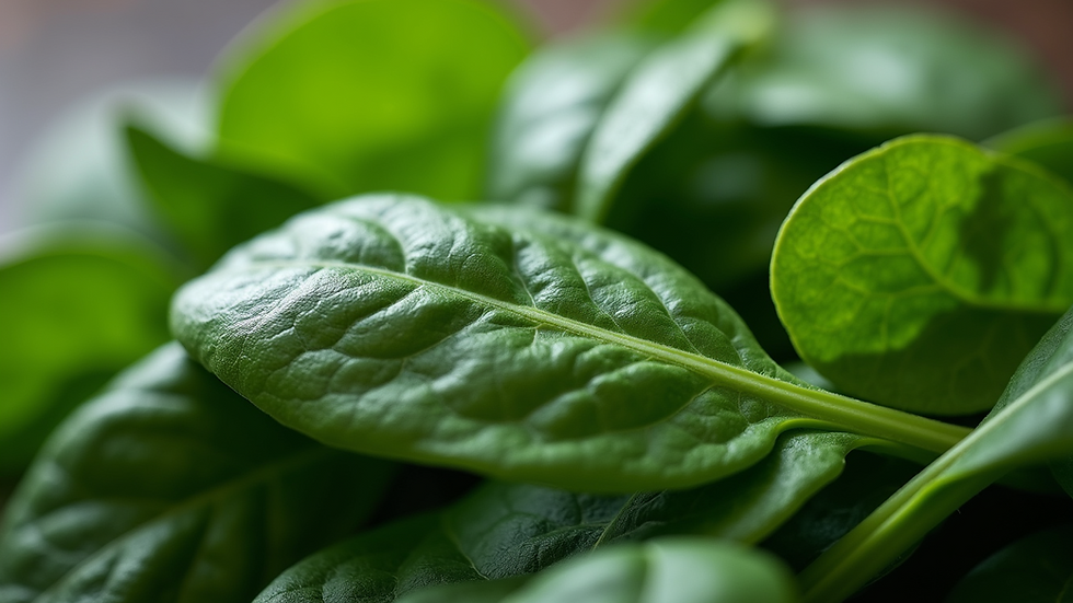 Close-up view of fresh green spinach leaves