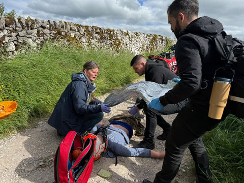 A first aid scenario on the Overland Guide Association training course.