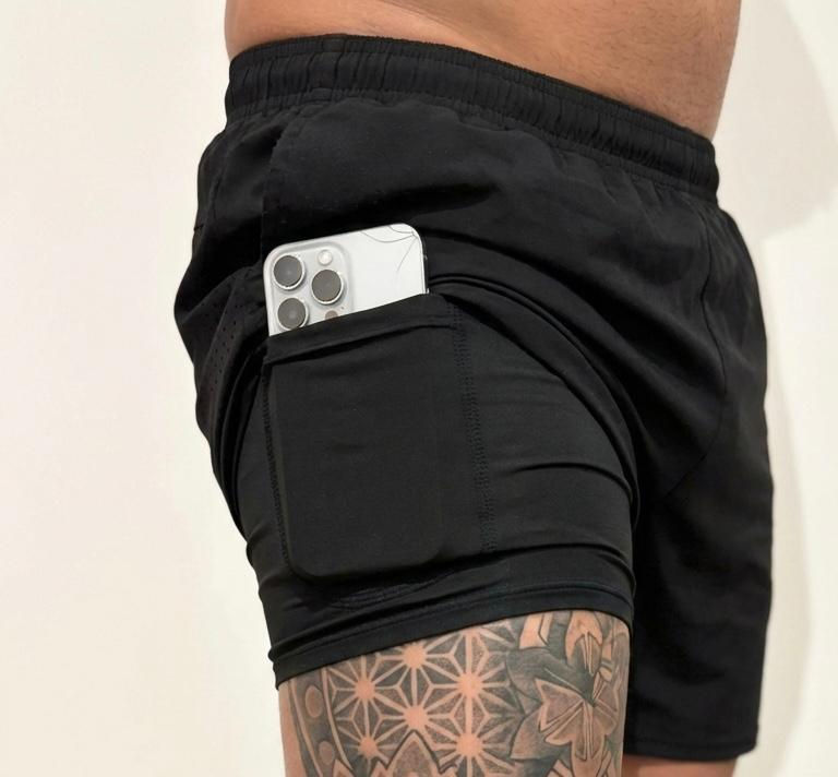 Thumbnail: RLS Men's Gym Quick Dry Black Layered Shorts