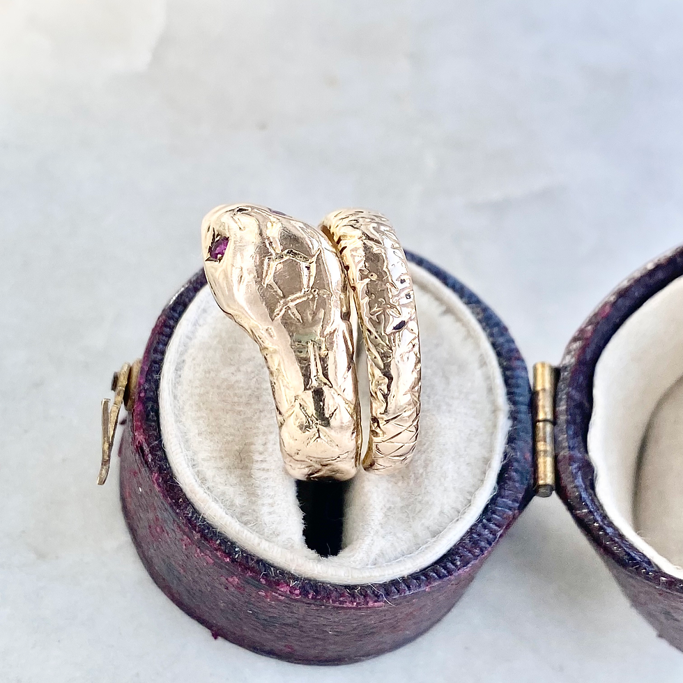 Thumbnail: Vintage 1973 9ct gold and ruby eyed snake ring