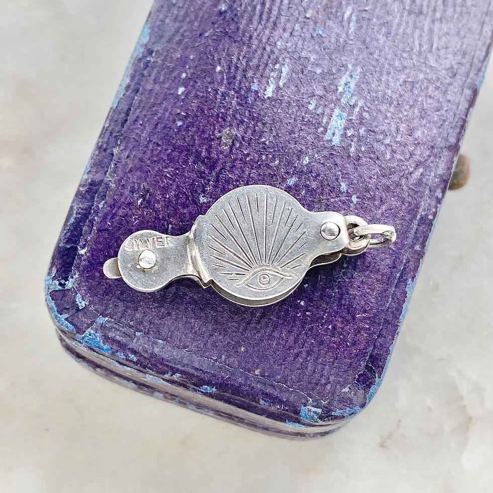 Thumbnail: Vintage sterling silver all seeing/evil eye fold out magnifying glass charm