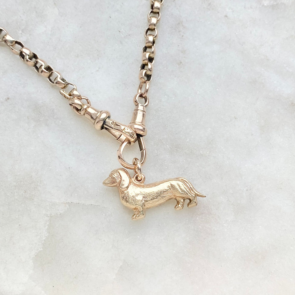 Thumbnail: Vintage 1966 9ct gold Dachshund sausage dog charm