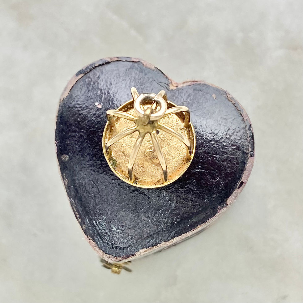 Thumbnail: Vintage 9ct gold and enamel heart in a cage charm