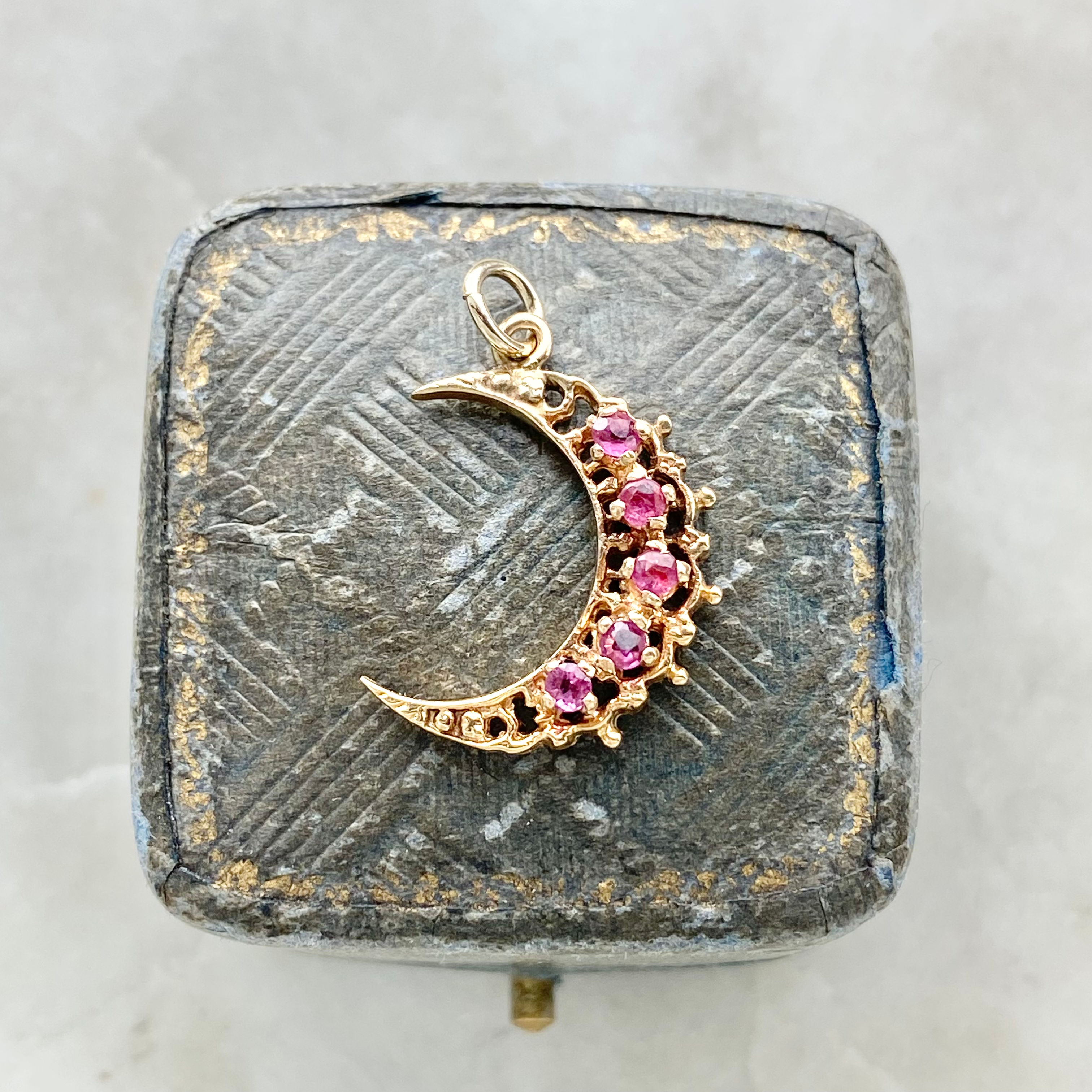 Vintage pink spinel crescent moon charm