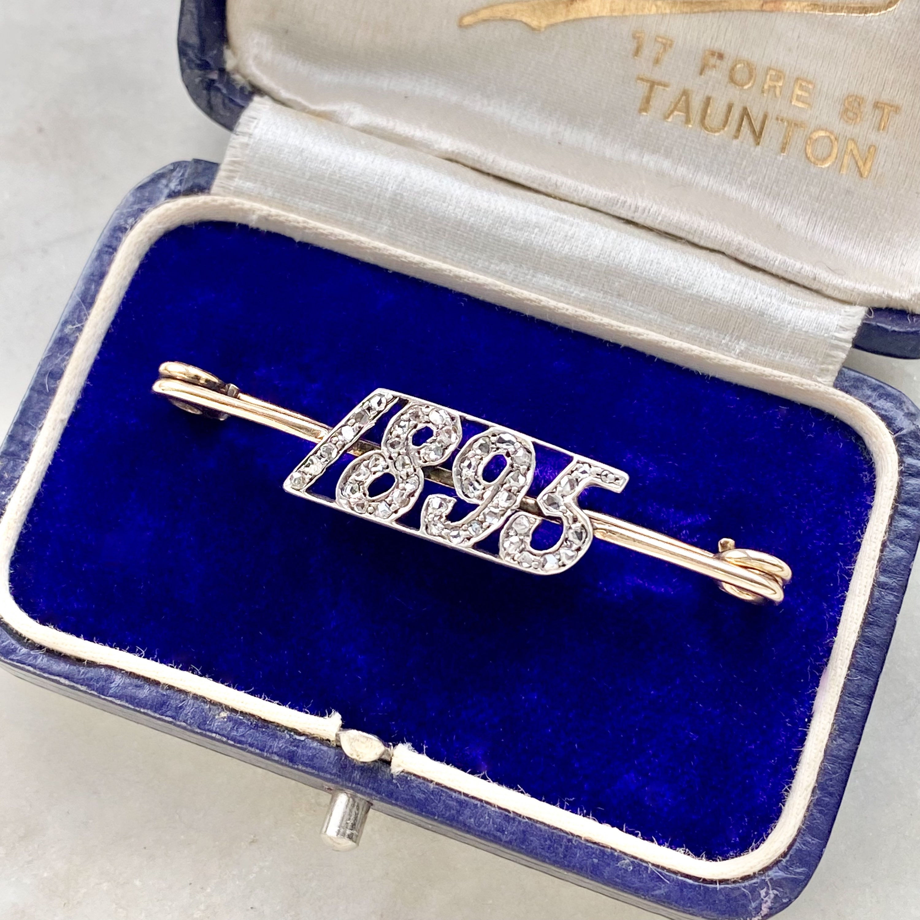 Antique Victorian 1895 rose cut diamond, gold and silver year brooch/pin