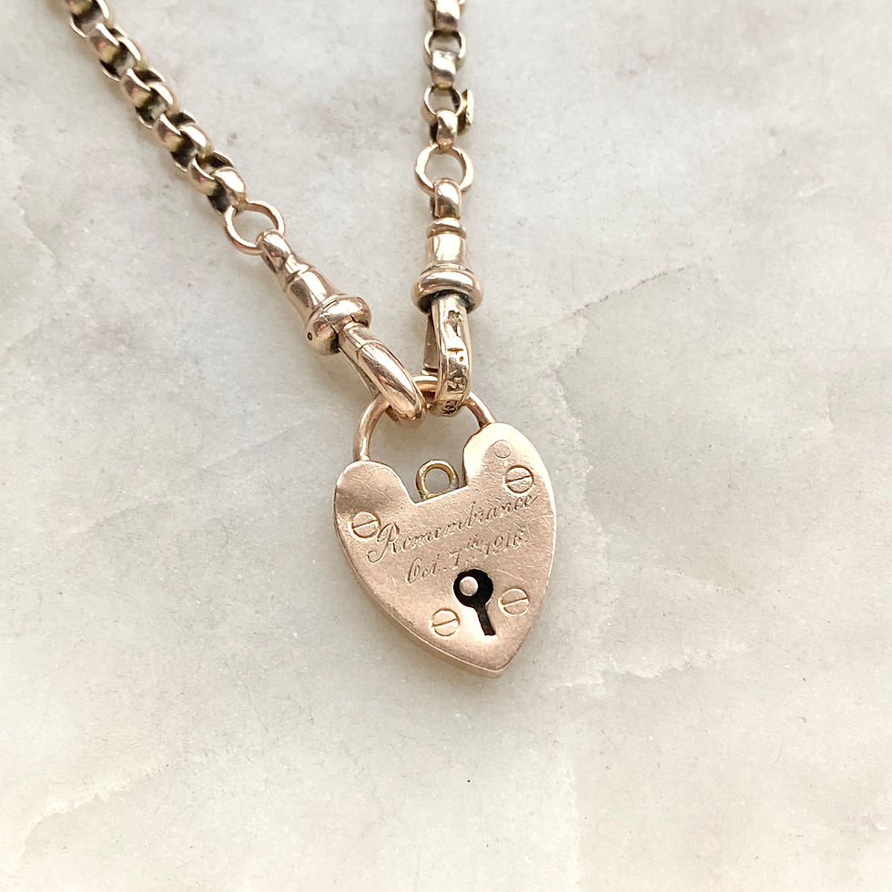 Thumbnail: Antique 9ct gold opening heart padlock hand engraved 'Oct 7th 1916'