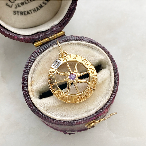 Vintage 9ct gold and amethyst Aquarius Zodiac charm