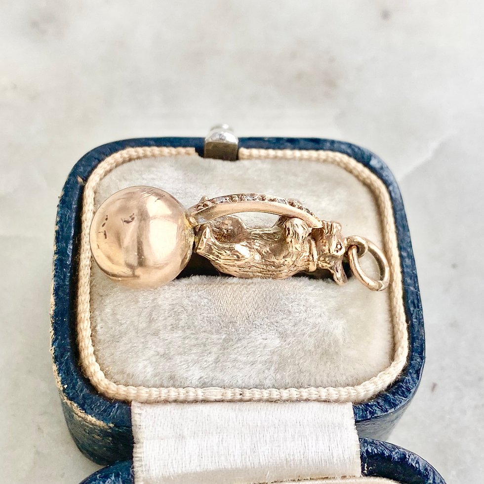 Thumbnail: Vintage heavy 9ct gold and diamond bear balancing on a ball charm
