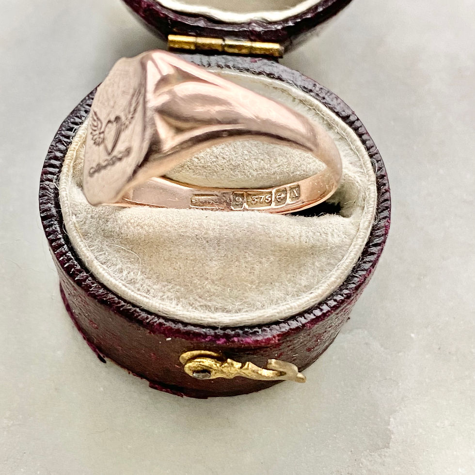 Thumbnail: Antique 1922 9ct gold winged heart signet ring