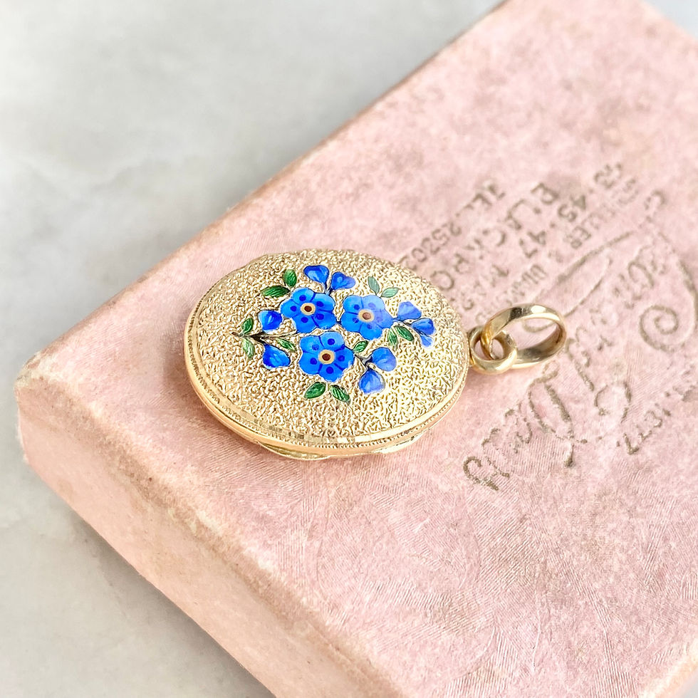 Thumbnail: Antique gold and enamel forget me not flower opening locket pendant