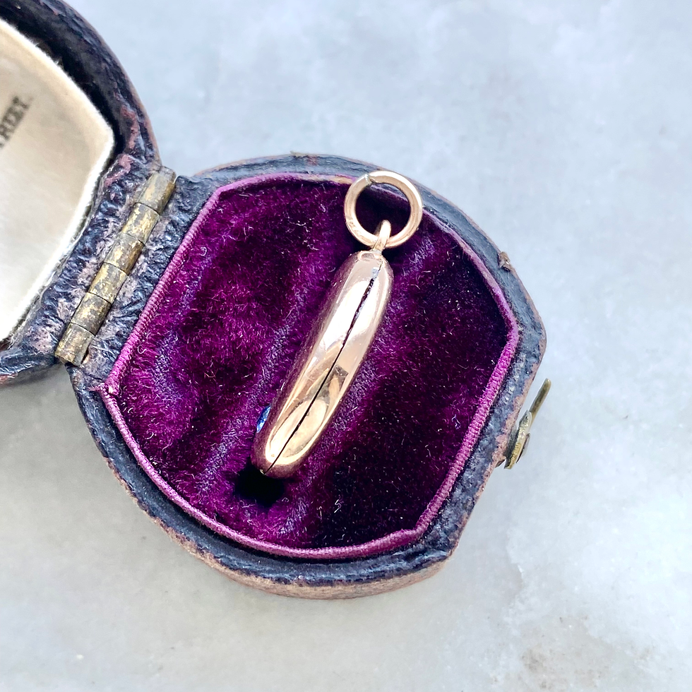 Thumbnail: Antique rare 1899 9ct gold and sapphire lucky bean charm