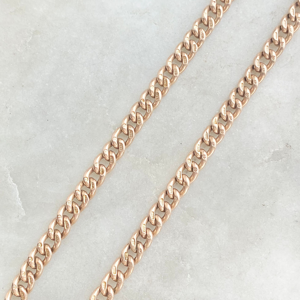 Thumbnail: Antique 1919 9ct gold curb 15 3/4 inch watch chain necklace, T-bar, dog clips