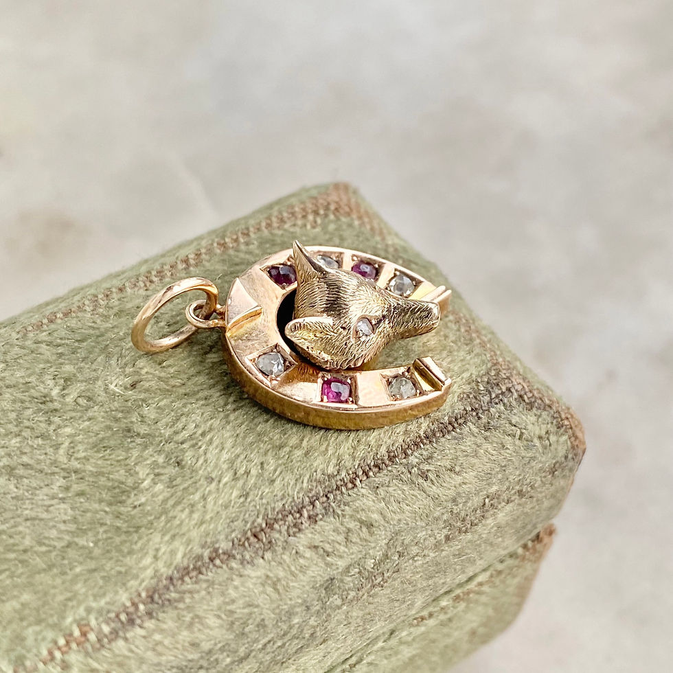 Thumbnail: Vintage gold, diamond and ruby fox head and horseshoe charm