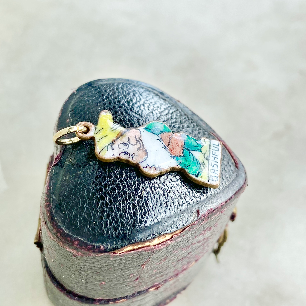 Thumbnail: Vintage rare enamel, brass and gold Snow White and Seven Dwarfs Bashful charm