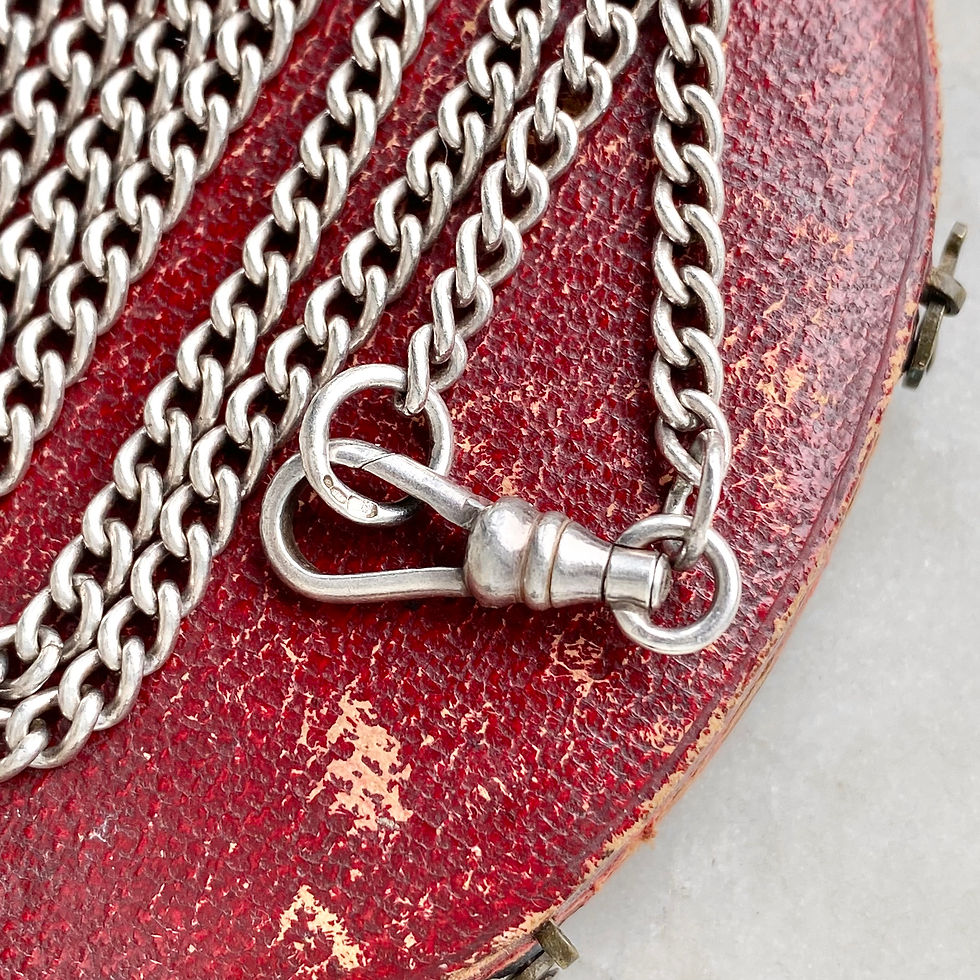 Thumbnail: Vintage sterling silver 18 inch curb link watch chain T-bar dog clip necklace