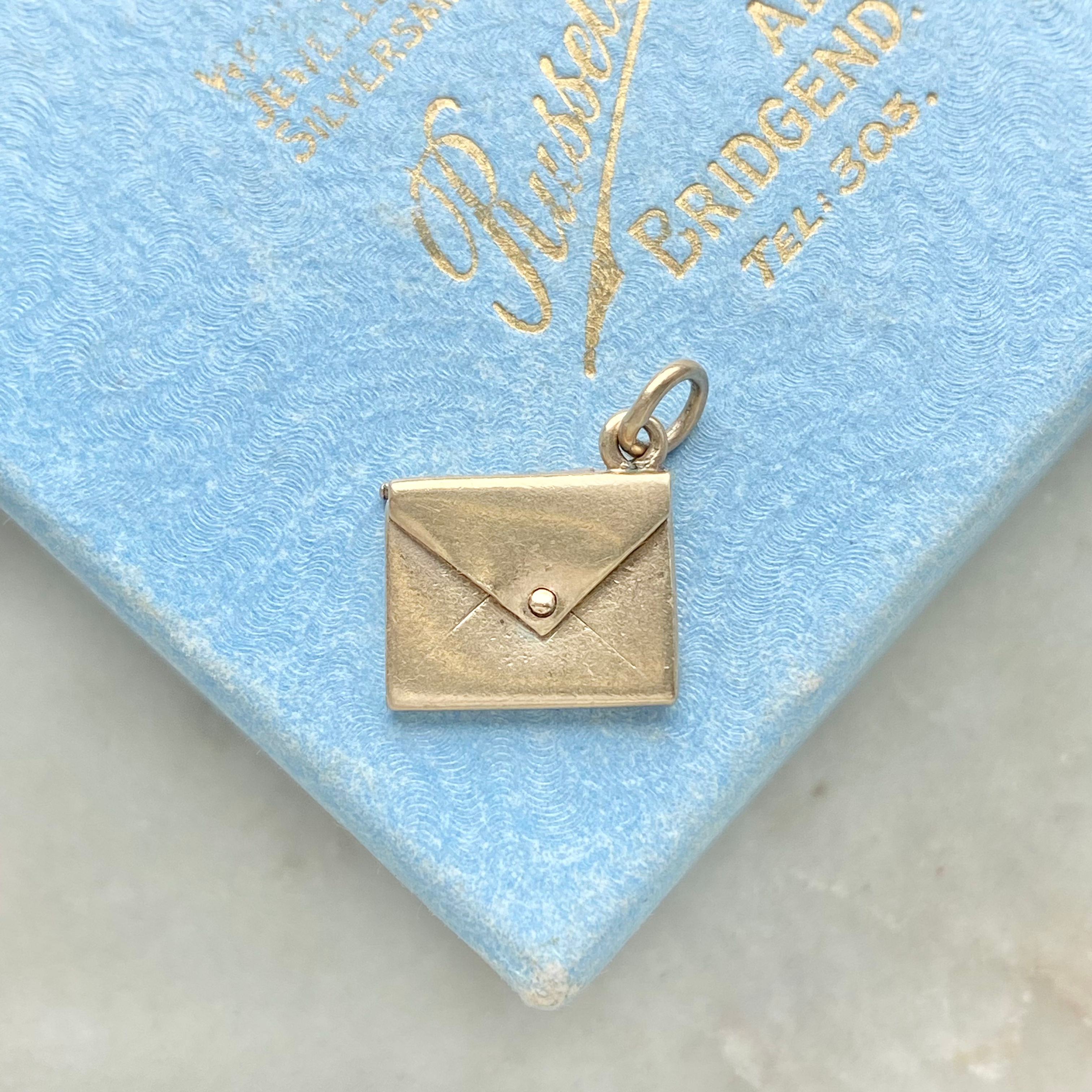 Vintage 9ct gold opening envelope charm with letter inside
