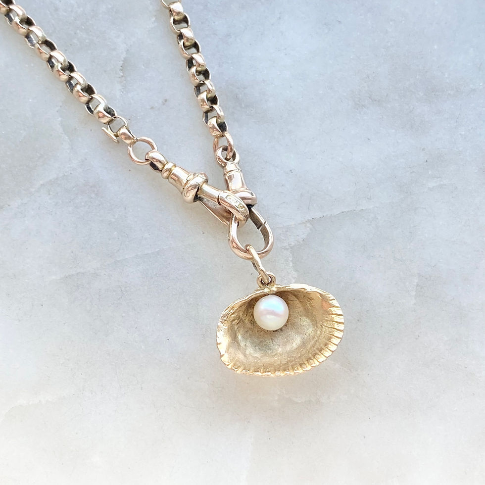 Thumbnail: Vintage 1974 9ct gold shell charm with pearl