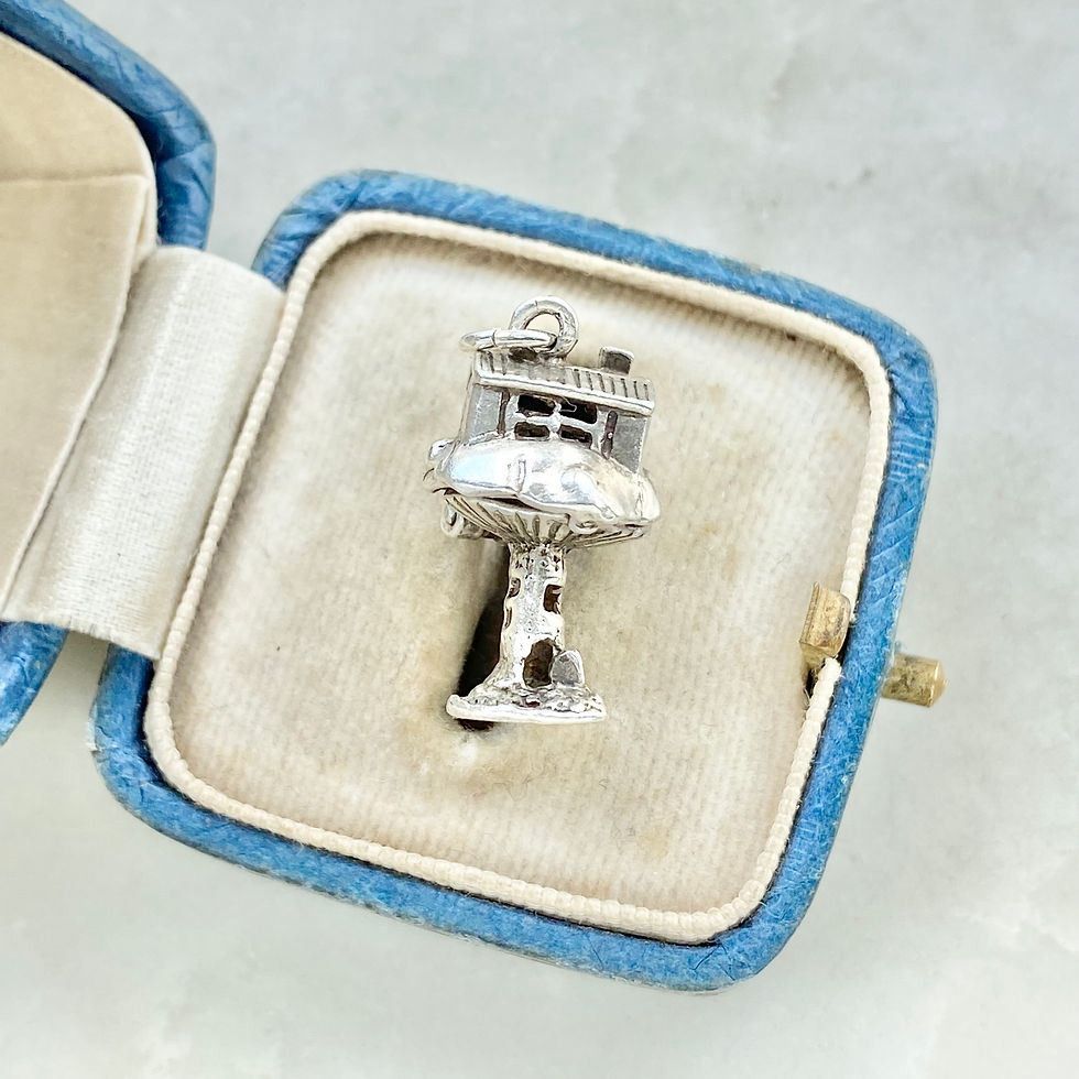 Thumbnail: Vintage sterling silver opening toadstool/mushroom charm with pixie inside