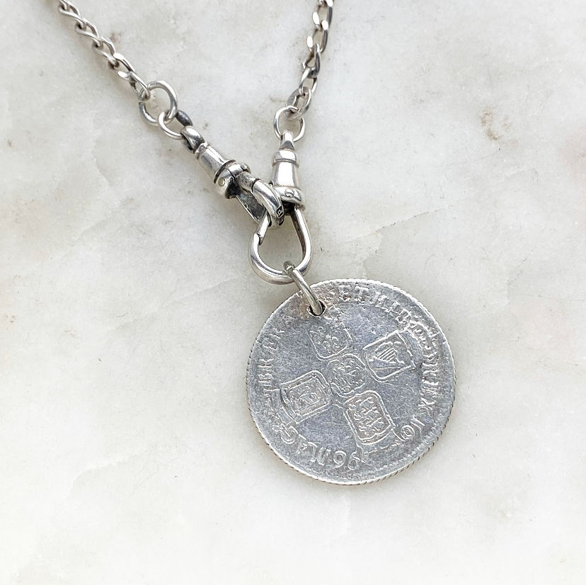 Thumbnail: Antique 1696 William III British silver love token shilling coin pendant