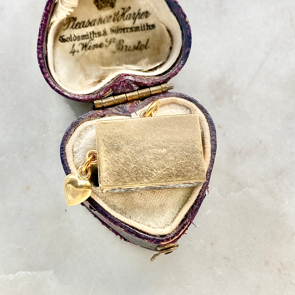 Thumbnail: Vintage 1965 9ct gold and enamel opening matchbox charm with heart and matches