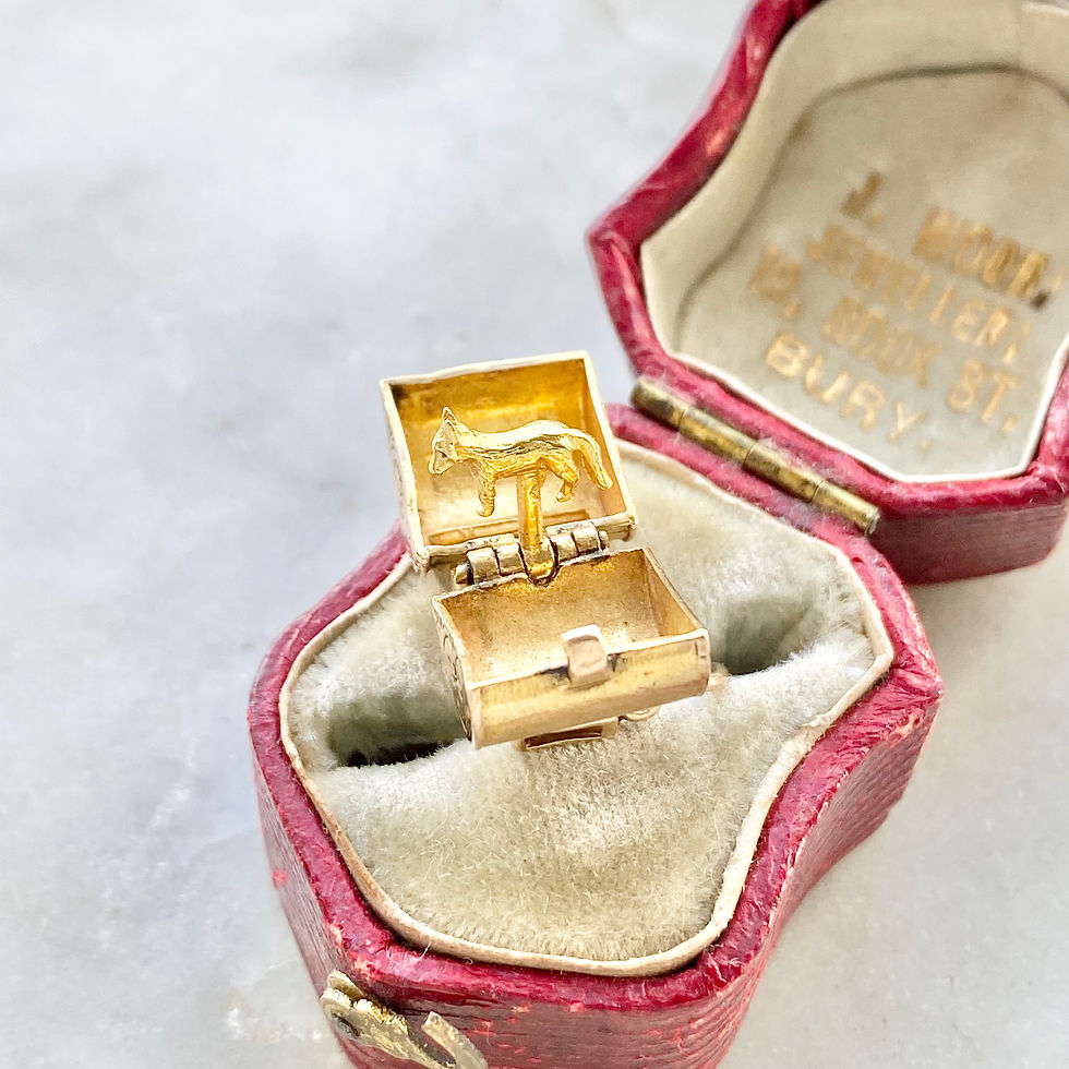 Thumbnail: Vintage 1952 9ct gold opening wolf whistle charm with tiny wolf inside