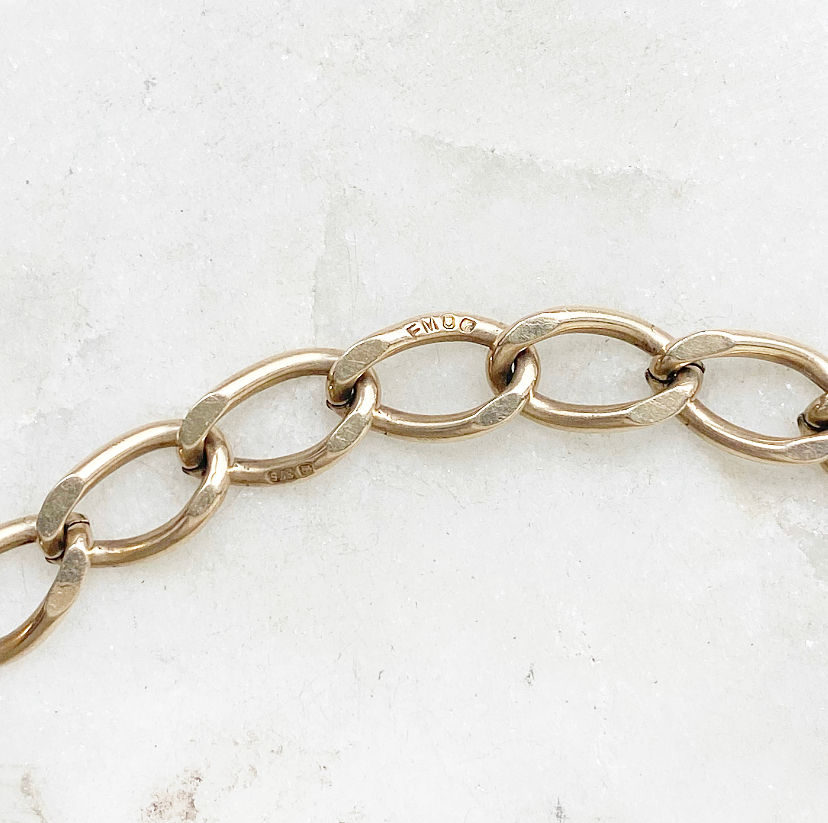 Thumbnail: Vintage, 1975, 9ct gold heart padlock bracelet
