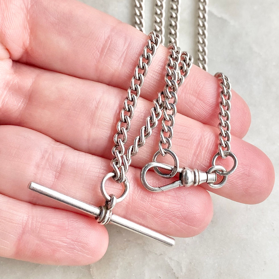 Thumbnail: Vintage sterling silver 18 inch curb link watch chain T-bar dog clip necklace