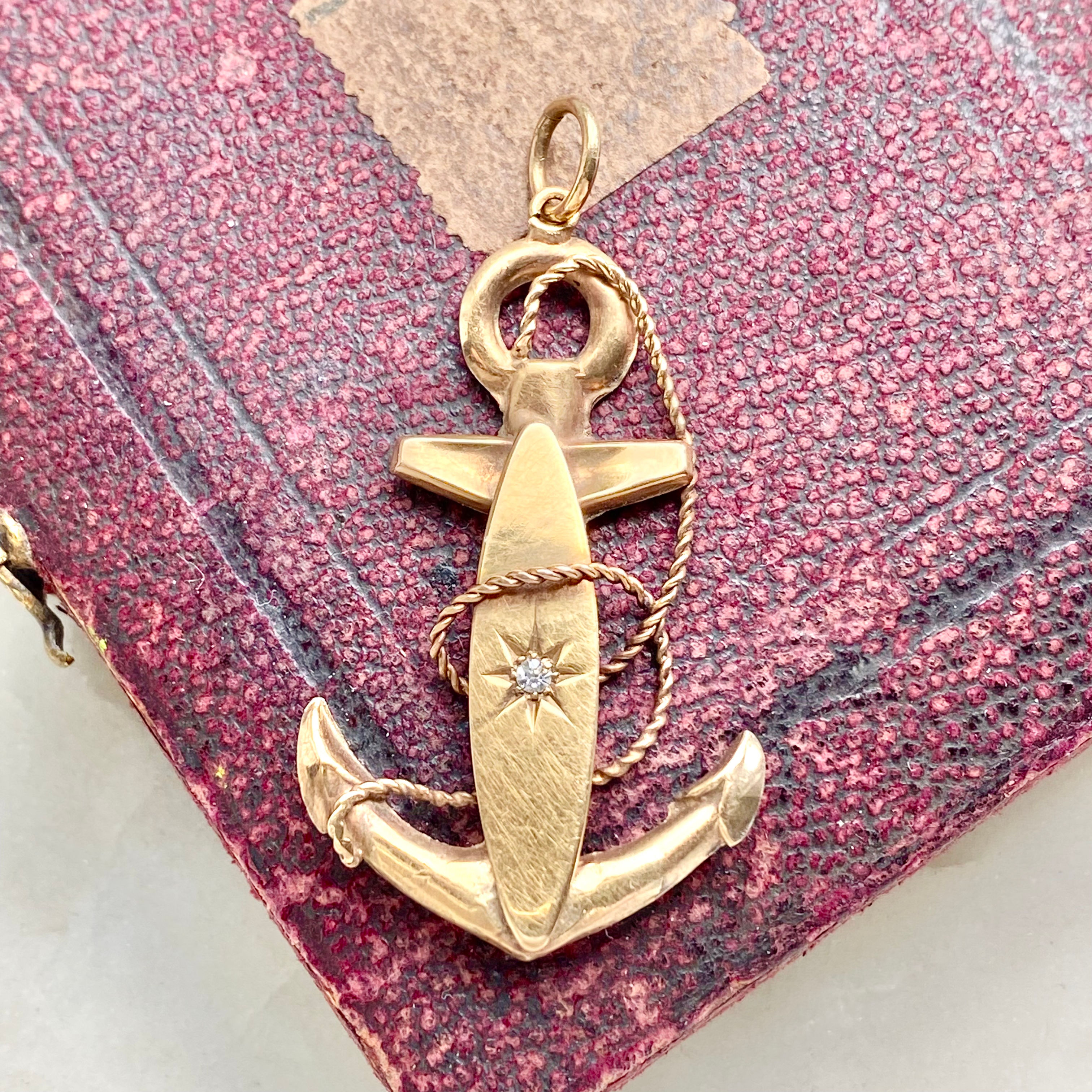 Vintage 9ct gold and diamond large anchor pendant/charm