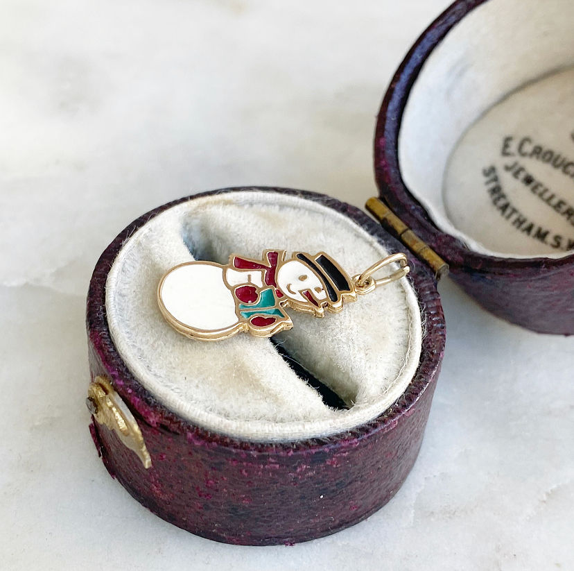 Thumbnail: Vintage 9ct gold and enamel Christmas snowman charm