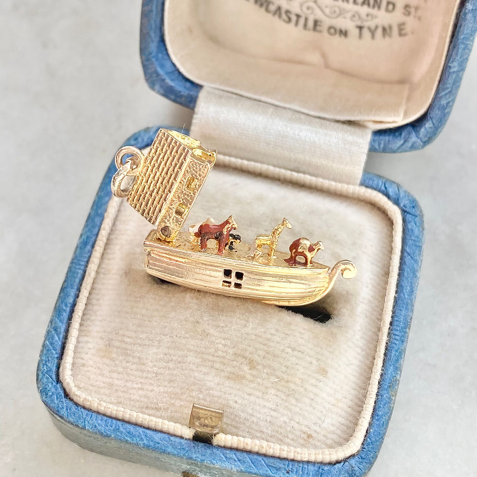 Thumbnail: Vintage 1963 9ct gold and enamel opening Noah's Ark charm with animals inside