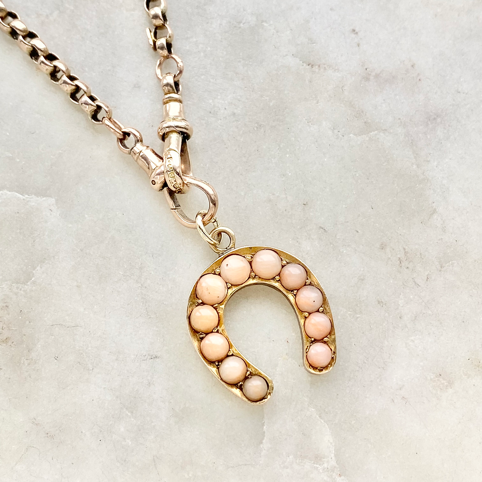 Thumbnail: Vintage gold and coral large horseshoe lucky talisman charm/pendant