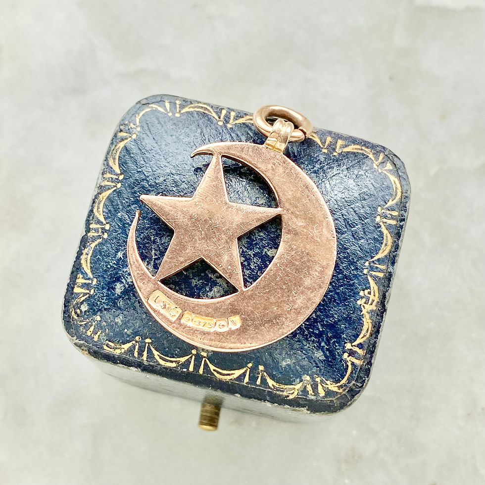 Thumbnail: Antique 1920 9ct gold moon and star pendant/fob
