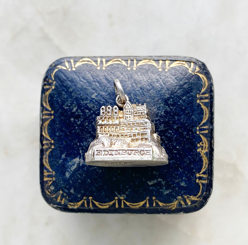 Vintage silver Edinburgh, Scotland charm with city and castle details