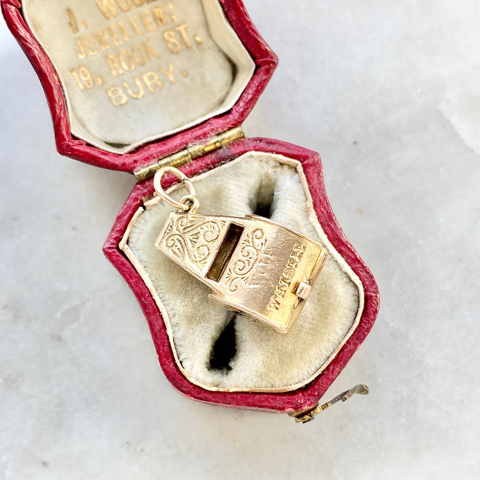 Thumbnail: Vintage 1952 9ct gold opening wolf whistle charm with tiny wolf inside