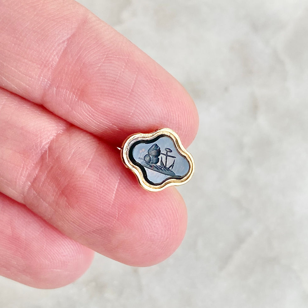 Thumbnail: Vintage petite bloodstone intaglio seal fob - rock and anchor