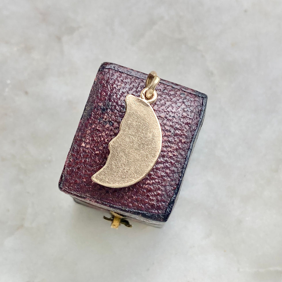 Thumbnail: Vintage rare iridescent glass and gold man in the moon, crescent moon charm