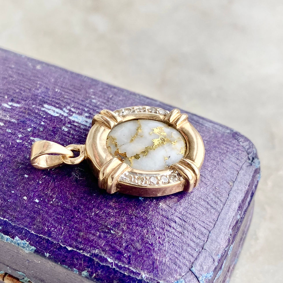 Thumbnail: Vintage rare gold in quartz, diamond and 9ct gold pendant