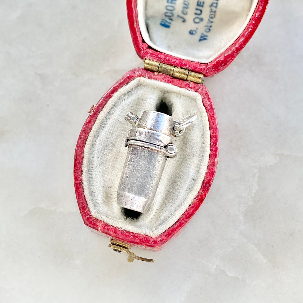 Thumbnail: Vintage sterling silver opening cocktail shaker charm with devil inside