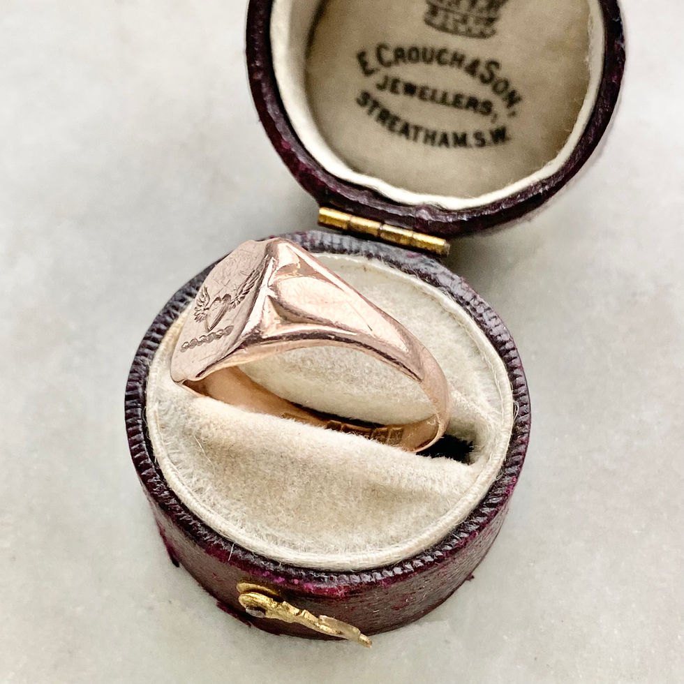 Thumbnail: Antique 1922 9ct gold winged heart signet ring