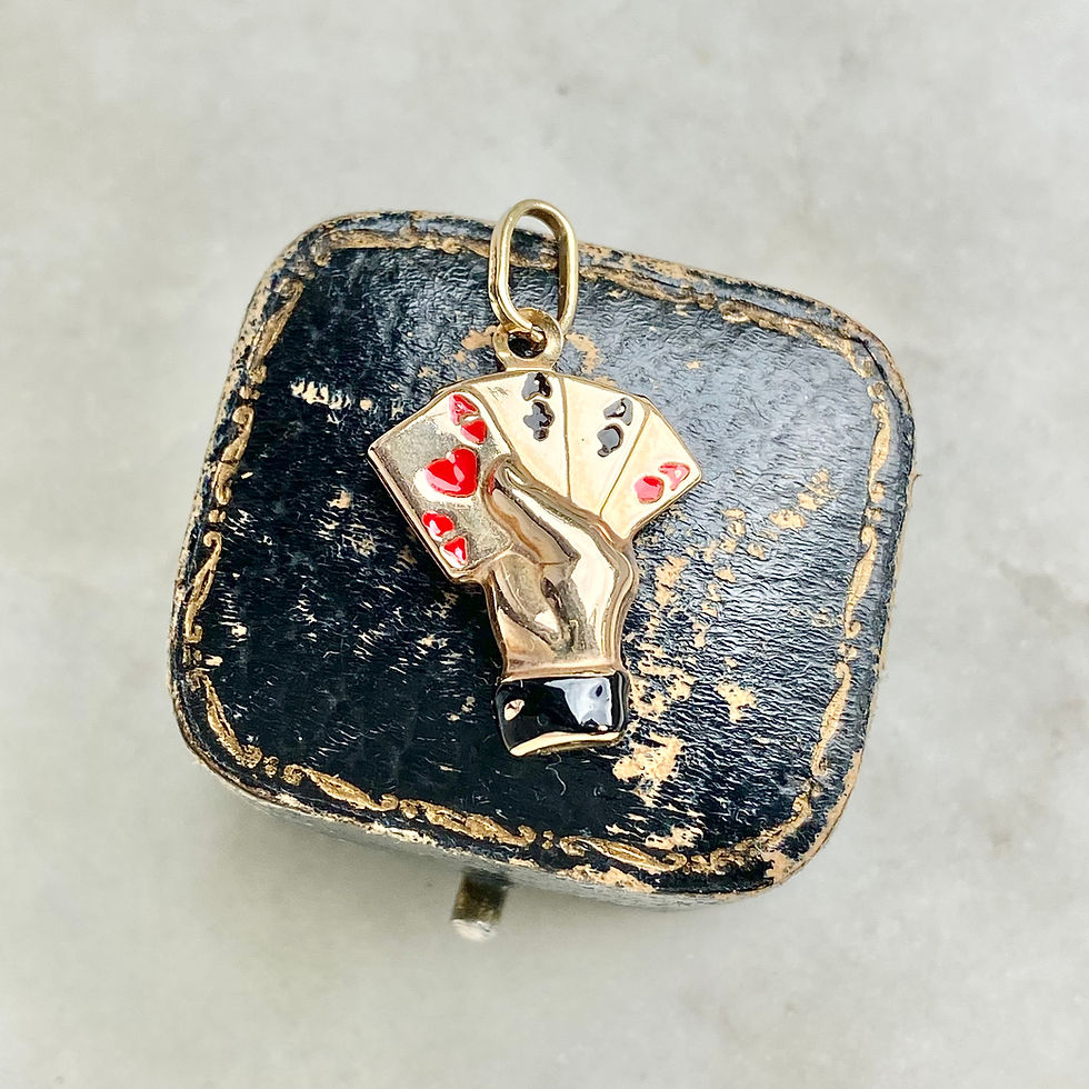 Thumbnail: Preloved 9ct gold and enamel aces playing cards charm - holding all of the aces